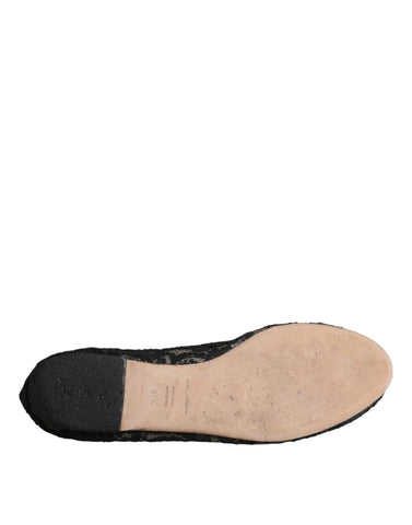 Dolce & Gabbana Black Taormina Lace Slip On Flats Shoes - Retail Flare