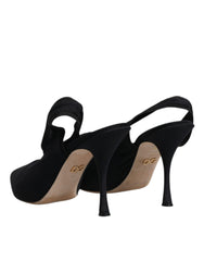 Dolce & Gabbana Black Jersey Stretch Heels Slingback Shoes - Retail Flare