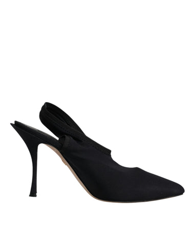 Dolce & Gabbana Black Jersey Stretch Heels Slingback Shoes - Retail Flare