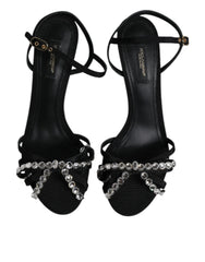 Dolce & Gabbana Black Leather Crystal Bow KEIRA Sandals Shoes - Retail Flare