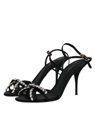 Dolce & Gabbana Black Leather Crystal Bow KEIRA Sandals Shoes - Retail Flare