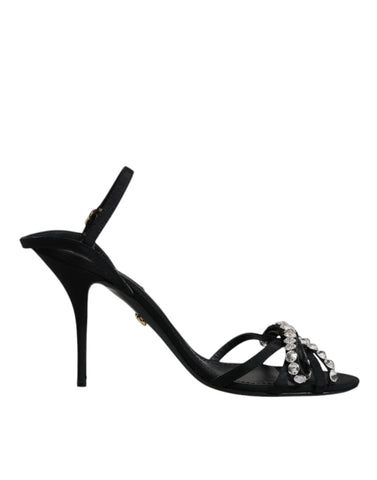 Dolce & Gabbana Black Leather Crystal Bow KEIRA Sandals Shoes - Retail Flare