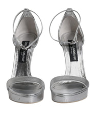 Dolce & Gabbana Silver Leather Platform Keira Sandals Shoes - Retail Flare