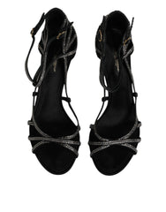 Dolce & Gabbana Black Strass Ankle Strap Heels Sandals Shoes - Retail Flare