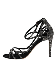 Dolce & Gabbana Black Strass Ankle Strap Heels Sandals Shoes - Retail Flare