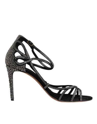Dolce & Gabbana Black Strass Ankle Strap Heels Sandals Shoes - Retail Flare