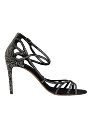 Dolce & Gabbana Black Strass Ankle Strap Heels Sandals Shoes - Retail Flare