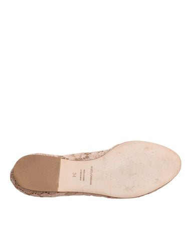 Dolce & Gabbana Beige Lace Crystal Ballet Flats Loafers Shoes - Retail Flare