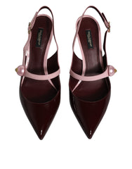 Dolce & Gabbana Pink Maroon Leather Kitten Heels Slingbacks Shoes - Retail Flare