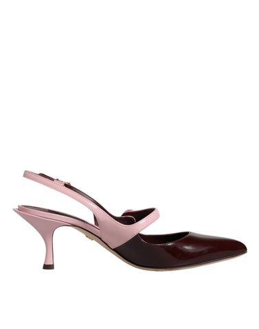 Dolce & Gabbana Pink Maroon Leather Kitten Heels Slingbacks Shoes - Retail Flare