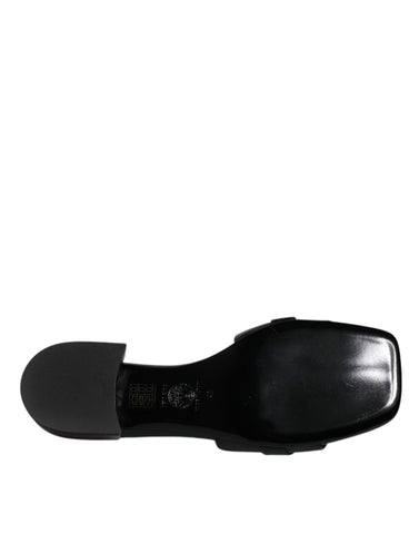 Versace Black Leather Logo Plaque Slip On Slides Flats Shoes Versace