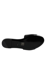 Versace Black Leather Logo Plaque Slip On Slides Flats Shoes Versace