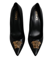 Versace Black Leather Logo Plaque High Heels Pumps Shoes -  Versace -  Retail Flare