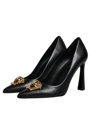 Versace Black Leather Logo Plaque High Heels Pumps Shoes -  Versace -  Retail Flare