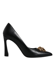 Versace Black Leather Logo Plaque High Heels Pumps Shoes -  Versace -  Retail Flare