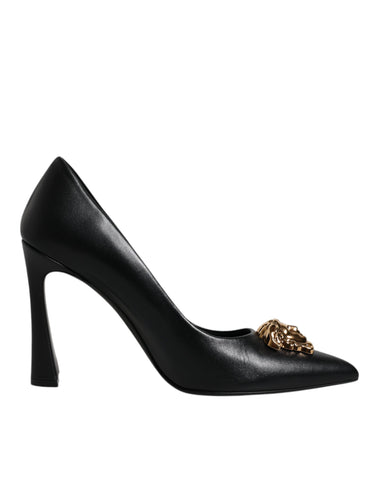 Versace Black Leather Logo Plaque High Heels Pumps Shoes -  Versace -  Retail Flare