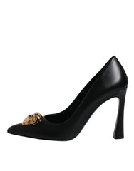 Versace Black Leather Logo Plaque High Heels Pumps Shoes -  Versace -  Retail Flare