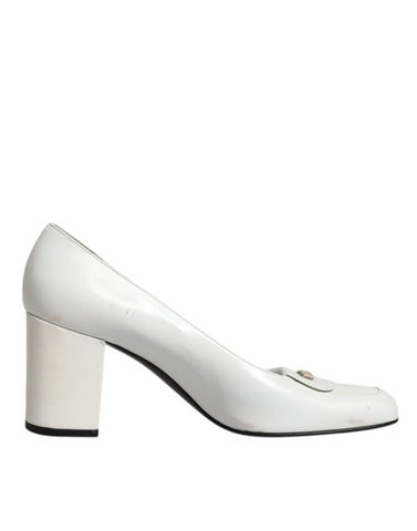 Dolce & Gabbana White Leather Block Heels Pumps Shoes -  Dolce & Gabbana -  Retail Flare