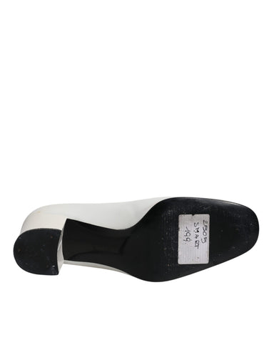 Dolce & Gabbana White Leather Block Heels Pumps Shoes -  Dolce & Gabbana -  Retail Flare