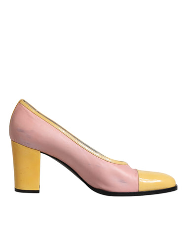 Dolce & Gabbana Pink Yellow Leather Block Heels Pumps Shoes -  Dolce & Gabbana -  Retail Flare