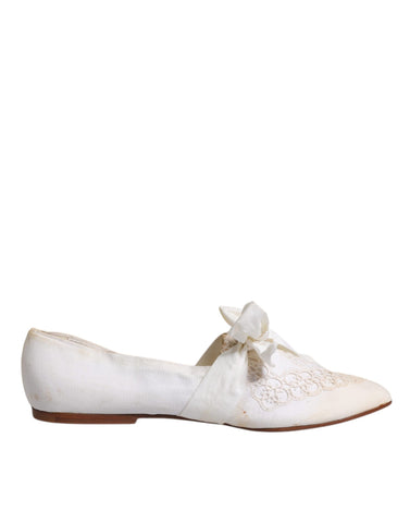 Dolce & Gabbana White Ribbon Fabric Ballerina Flats Shoes -  Dolce & Gabbana -  Retail Flare