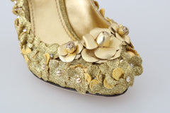 Dolce & Gabbana Gold Floral Crystal Embellished Pumps - Retail Flare