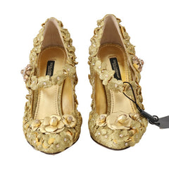 Dolce & Gabbana Gold Floral Crystal Embellished Pumps - Retail Flare