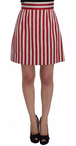 Dolce & Gabbana Silver Red Striped Above Knees Skirt Dolce & Gabbana Retail Flare