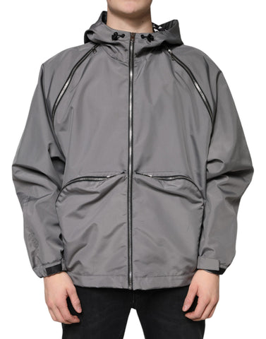 Dolce & Gabbana Gray Polyester Hooded Men Full Zip Jacket Dolce & Gabbana Retail Flare