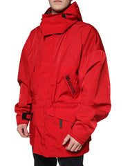 Dolce & Gabbana Red Nylon Hooded Men Full Zip Parka Jacket Dolce & Gabbana Retail Flare