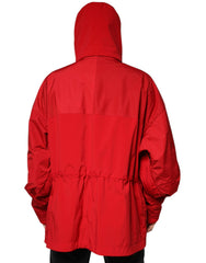 Dolce & Gabbana Red Nylon Hooded Men Full Zip Parka Jacket Dolce & Gabbana Retail Flare
