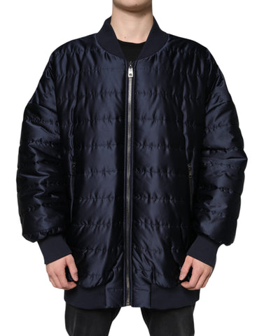 Dolce & Gabbana Dark Blue Quilted Full Zip Bomber Jacket Dolce & Gabbana Retail Flare