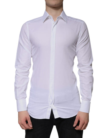Dolce & Gabbana White Cotton Formal Men GOLD Dress Shirt Dolce & Gabbana Retail Flare