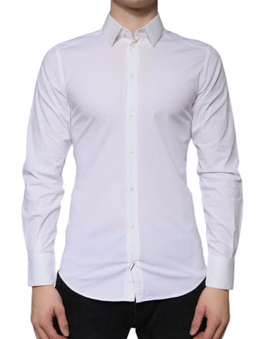 Dolce & Gabbana White Cotton Formal Men GOLD Dress Shirt Dolce & Gabbana Retail Flare