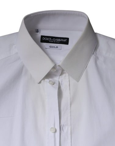 Dolce & Gabbana White Cotton Formal Men GOLD Dress Shirt Dolce & Gabbana Retail Flare