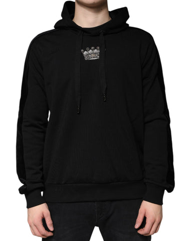 Dolce & Gabbana Black Crown Cotton Hooded Sweatshirt Sweater Dolce & Gabbana Retail Flare