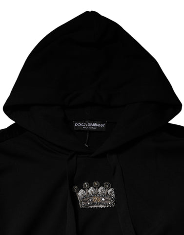 Dolce & Gabbana Black Crown Cotton Hooded Sweatshirt Sweater Dolce & Gabbana Retail Flare