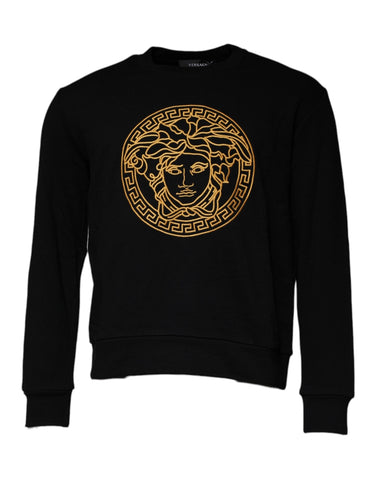 Versace Black Medusa Embroidery Crew Neck Pullover Sweater Versace Retail Flare