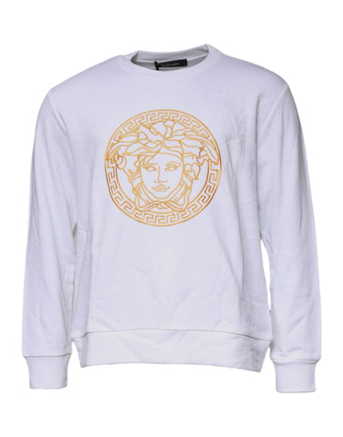 Versace White Medusa Embroidery Crew Neck Pullover Sweater Versace Retail Flare