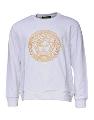 Versace White Medusa Embroidery Crew Neck Pullover Sweater Versace Retail Flare