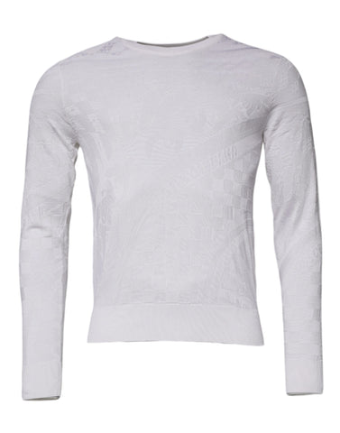 Dolce & Gabbana White Silk Crew Neck Men Pullover Sweater Dolce & Gabbana Retail Flare