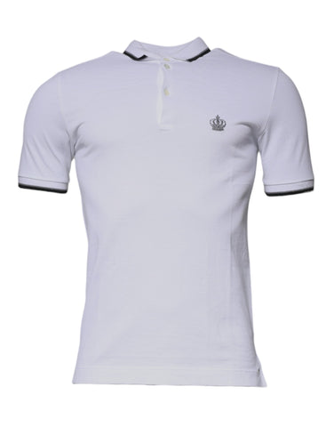 Dolce & Gabbana White Cotton Crown Collared Polo T-shirt Dolce & Gabbana Retail Flare