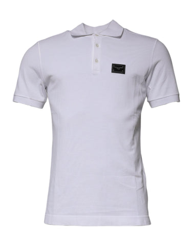 Dolce & Gabbana White Cotton Logo Plaque Collared Polo T-shirt Dolce & Gabbana Retail Flare