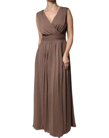Peserico Brown Sleeveless Deep V-neck A-line Long Maxi Dress Peserico Retail Flare
