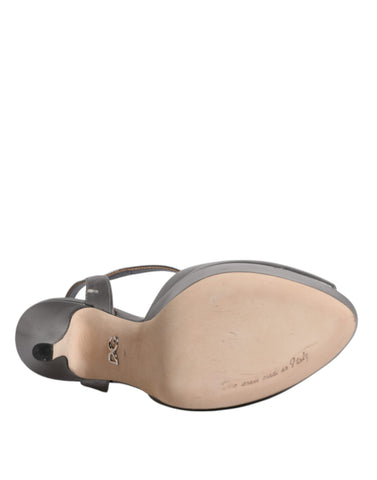 Dolce & Gabbana Silver Leather Platform Heels Sandals Shoes Dolce & Gabbana Retail Flare