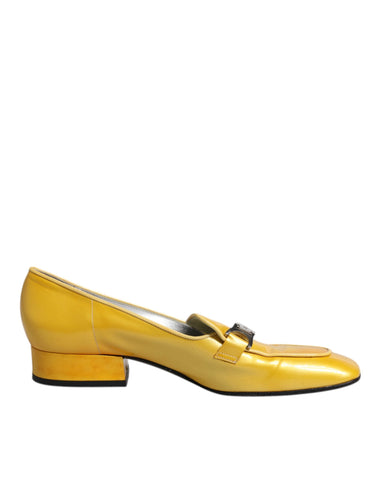 Dolce & Gabbana Yellow Leather Logo Plaque Slip On Mocassin Shoes Dolce & Gabbana Retail Flare