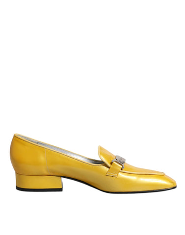 Dolce & Gabbana Yellow Leather Logo Plaque Slip On Mocassin Shoes Dolce & Gabbana Retail Flare