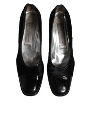 Dolce & Gabbana Black Leather Block Heels Pumps Shoes Dolce & Gabbana Retail Flare
