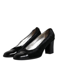 Dolce & Gabbana Black Leather Block Heels Pumps Shoes Dolce & Gabbana Retail Flare