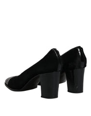 Dolce & Gabbana Black Leather Block Heels Pumps Shoes Dolce & Gabbana Retail Flare